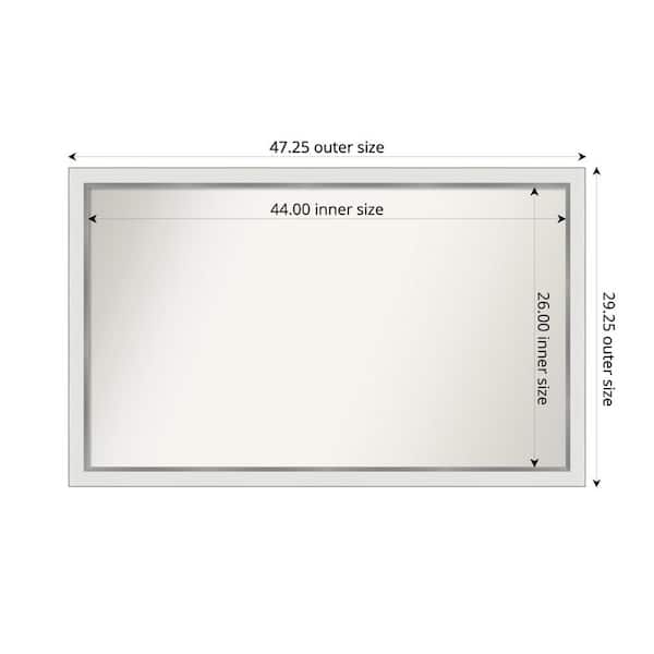 Amanti Art Medium Rectangle Satin White Silver Casual Mirror (29 in. H x 47 in. W)