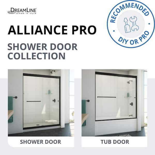 DreamLine Alliance Pro BG 60 in. W x 70.375 in. H Sliding Semi Frameless Shower Door in Matte Black with Clear Glass