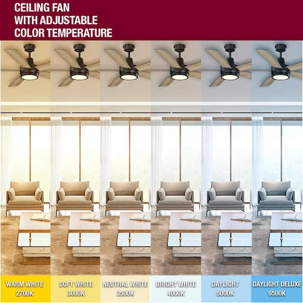 Fanelee 54 in. White Color Changing LED Bronze Smart Ceiling Fan with Light Kit and Remote Powered by Hubspace