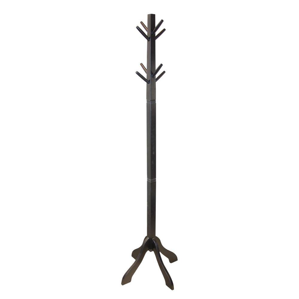 Black Solid Acacia Wood Hall Tree with 8 Hooks