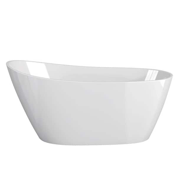 55 in. x 29 in. Acrylic Freestanding Soaking Bathtub Stand Alone Bathtub Left Drain Free Standing Slipper Tub in White