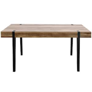 35.5 in. Rectangle Oak and Black Wood Dining Table with Particle Board Frame (Seats 6)