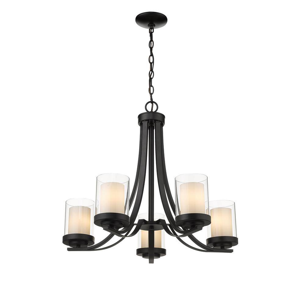 Matte Black Steel and Glass 5-Light Chandelier