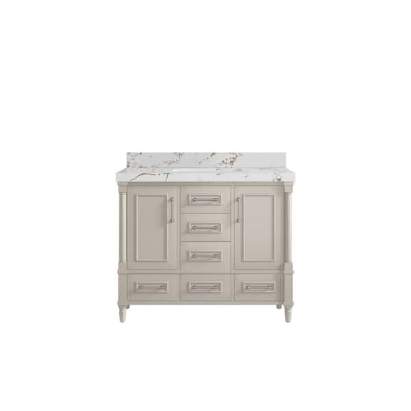 Willow Collections Hudson 42 in. W x 22 in. D x 36 in. H Single Sink Bath Vanity in Fine Grain with 2 in. Viola Brown qt. Top