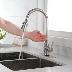 Single Hole Single Handle Single Handle Touch Kitchen Faucet Deck Mount with Pull Down Sprayer in Brushed Nickel
