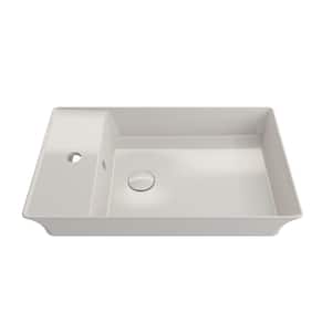 Sottile 23.5 in. Biscuit Fireclay Rectangular Vessel Sink with 1-Hole Faucet Deck