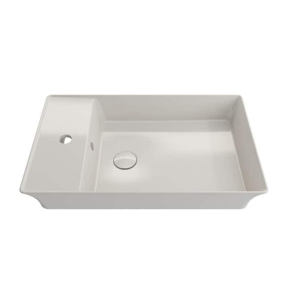 BOCCHI Sottile 23.5 in. Fireclay Rectangular Vessel Sink in Biscuit with 1-Hole Faucet Deck