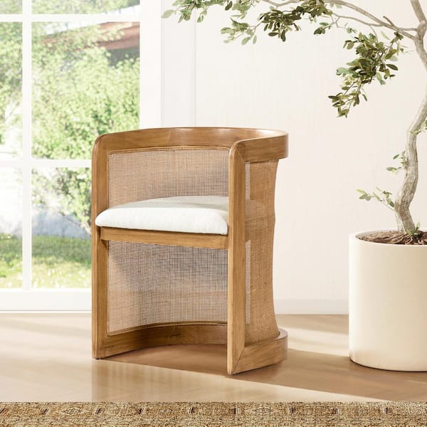 Jennifer Taylor Lilith 20.5 in. Curved Rattan Upholstered Dining Chair in White Pepper Stain Resistant High Performance Polyester