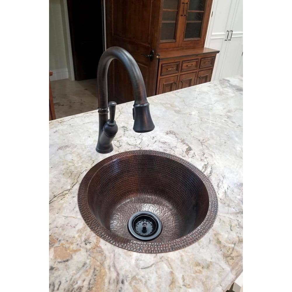 16" Round Hammered Copper Prep Sink with Oil Rubbed Bronze Finish