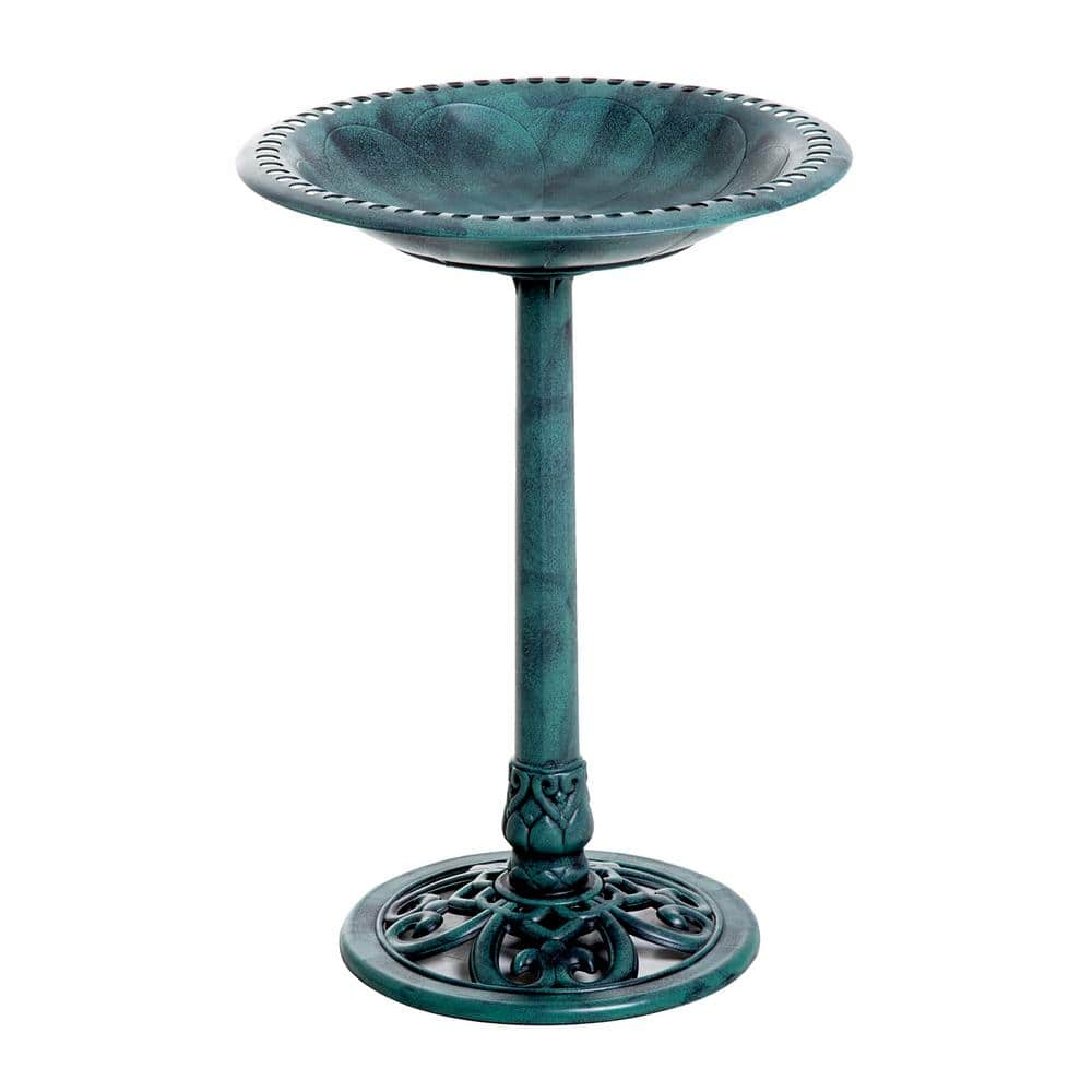 Outsunny 28 in. Tall Resin Freestanding Pedestal Birdbath Bronze ...