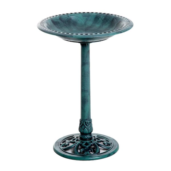 Outsunny 28 in. Tall Resin Freestanding Pedestal Birdbath Bronze Figurine