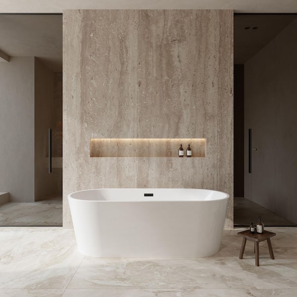 Carissa 71 in. Acrylic Flatbottom Bathtub in White with Matte Black Trim