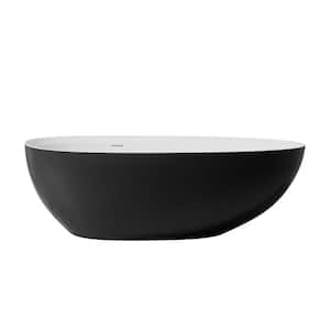 71 in. x 35.4 in. Solid Surface Soaking Bathtub with Center Drain in Black/Matte White