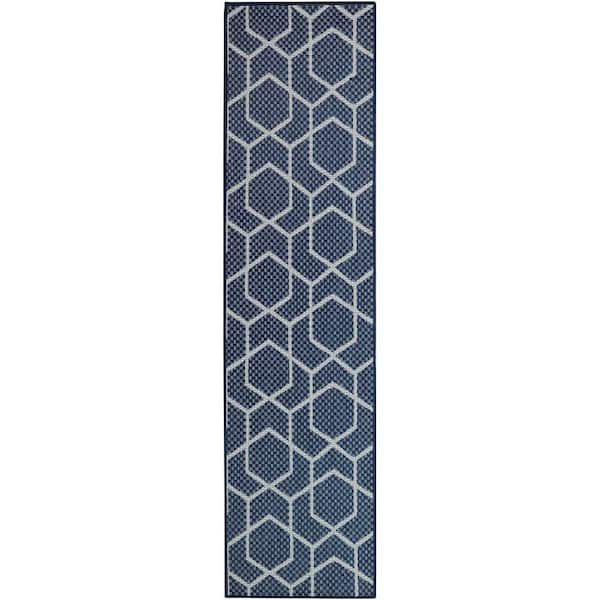 Horizon Navy 2 ft. x 8 ft. Indoor/Outdoor All-Over design Contemporary Runner Area Rug