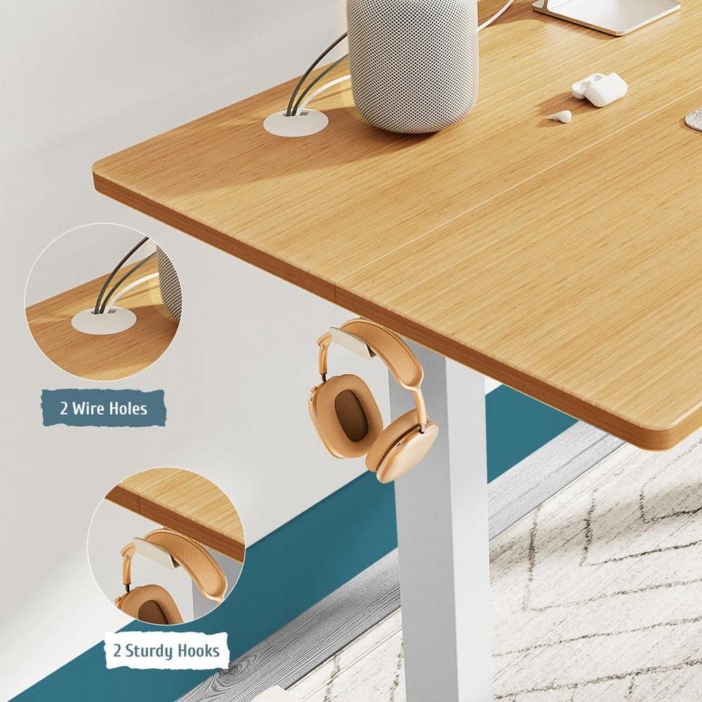 WONDER COMFORT . Electric Oak Adjustable Height Rising Standing Desk with Splice Board, 2 Hook and Wire Hole