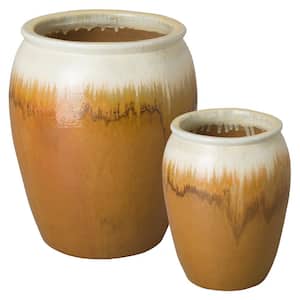 Ceramic Tall Jar Planters S/2, Amber 20 in., 30 in. H