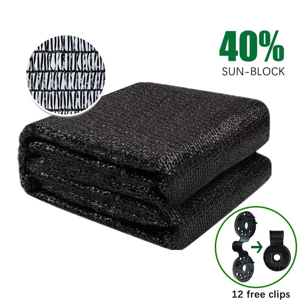 6 ft. x 20 ft. 40% Sunblock Shade Cloth Cover with Clips for Plants, Black