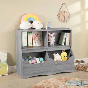 Gray Kids Toy Storage with Bookshelves