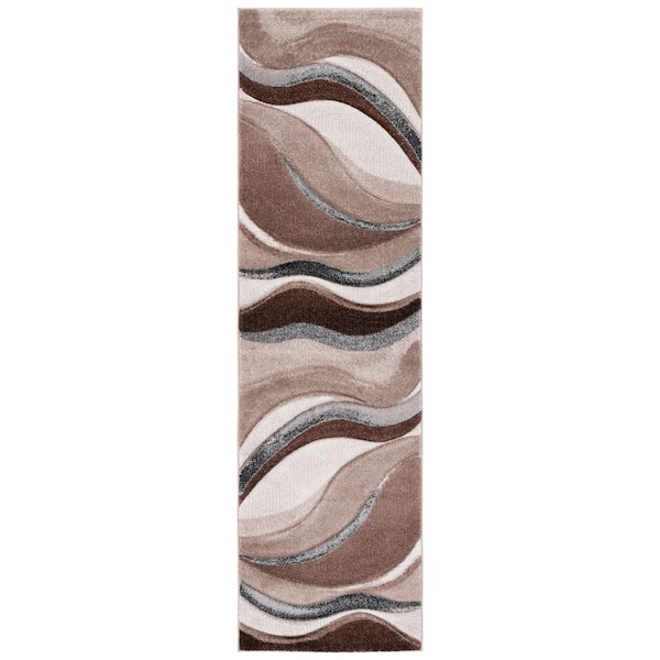 Hollywood 2 ft. x 8 ft. Brown/Ivory Gradient Waves Runner Rug