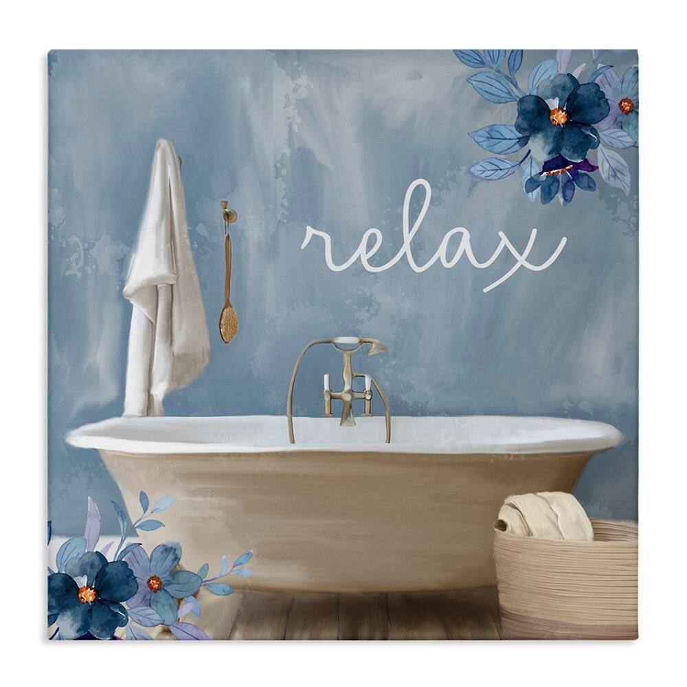 Blue Floral Relax Bathroom Scene by Kim Allen Unframed Graphic Art Print Typography 17 in. x 17 in. price history on PriceWatchPro