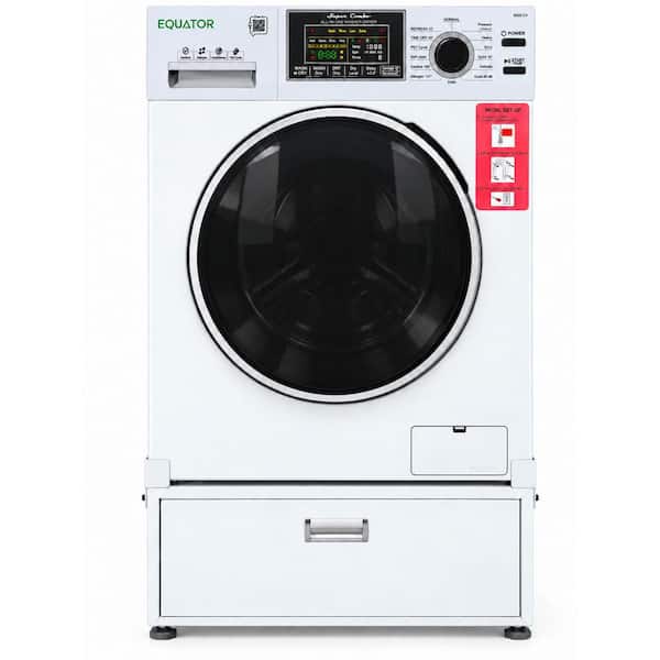 2.5 cu. ft. Electric All-in-One Washer Dryer Combo in White with 1400 RPM, 110V, 26 lbs. Capacity and Universal Pedestal