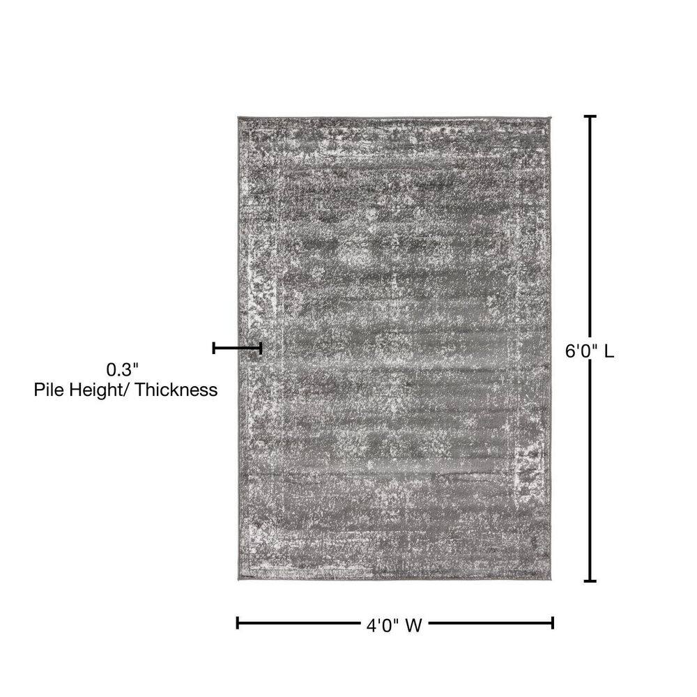 Dark Gray Floral Motif Synthetic Area Rug