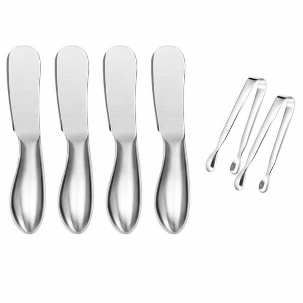6-Piece Stainless Steel Cheese and Butter Spreader Knife Set with Mini Serving Tongs Multipurpose Knife