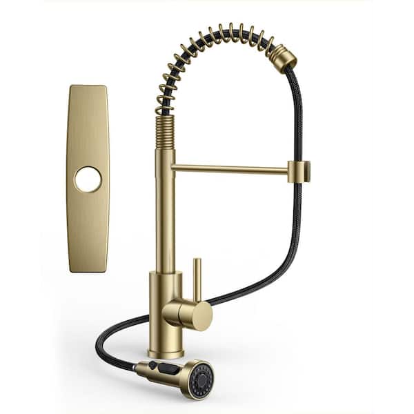 Single Handle Pull Down Sprayer Kitchen Faucet with Advanced Spray Gooseneck Pull Out Spray Wand in Gold