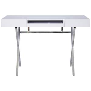 SignatureHome 45 in. W White Wood Finish Material Chrome Metal Sarai Laptop/Writing Desk Dimensions: 45W x 22L x 31H