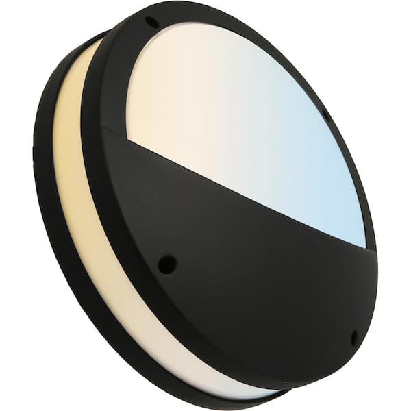 11 in. Black Hardwired Outdoor Dimmable Integrated LED Wall Bulkhead Light Selectable CCT