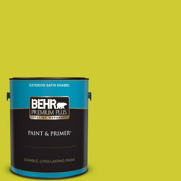 BEHR PREMIUM PLUS 1 gal. #S-G-400 Lime Pop Satin Enamel Exterior Paint & Primer