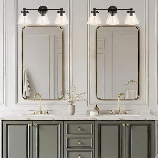 Gleam 30.3 in. 3-Light Matte Black Modern Vanity Light with Clear Glass Shades