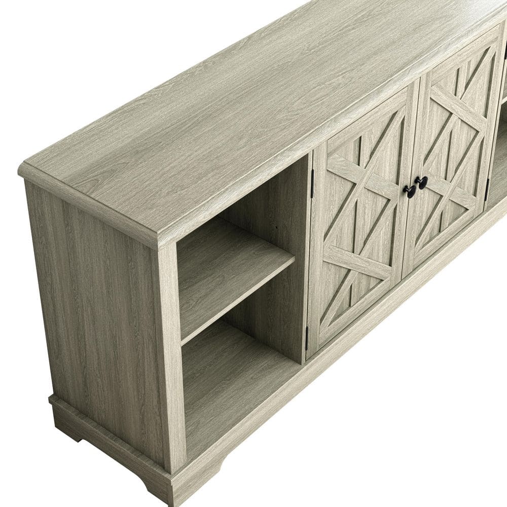 Gray 70" Farmhouse TV Stand with Cabinet and Shelves