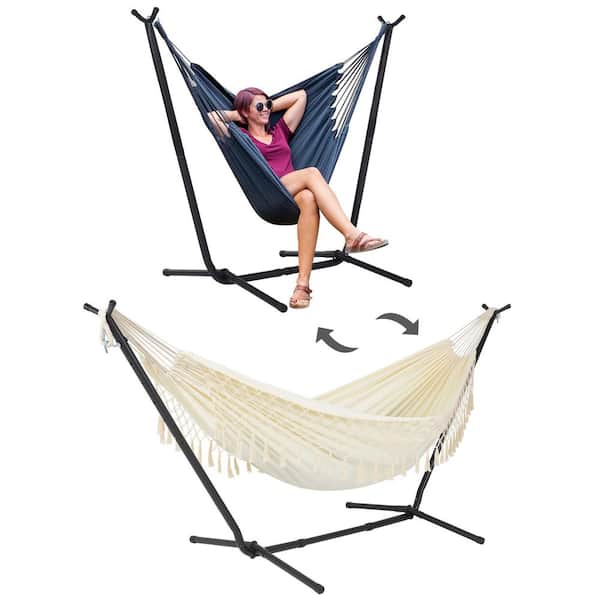 10.7 ft. 2-Person Brazilian-Style hammock with 2-in-1 Convertible Stand in Natural with Tassel