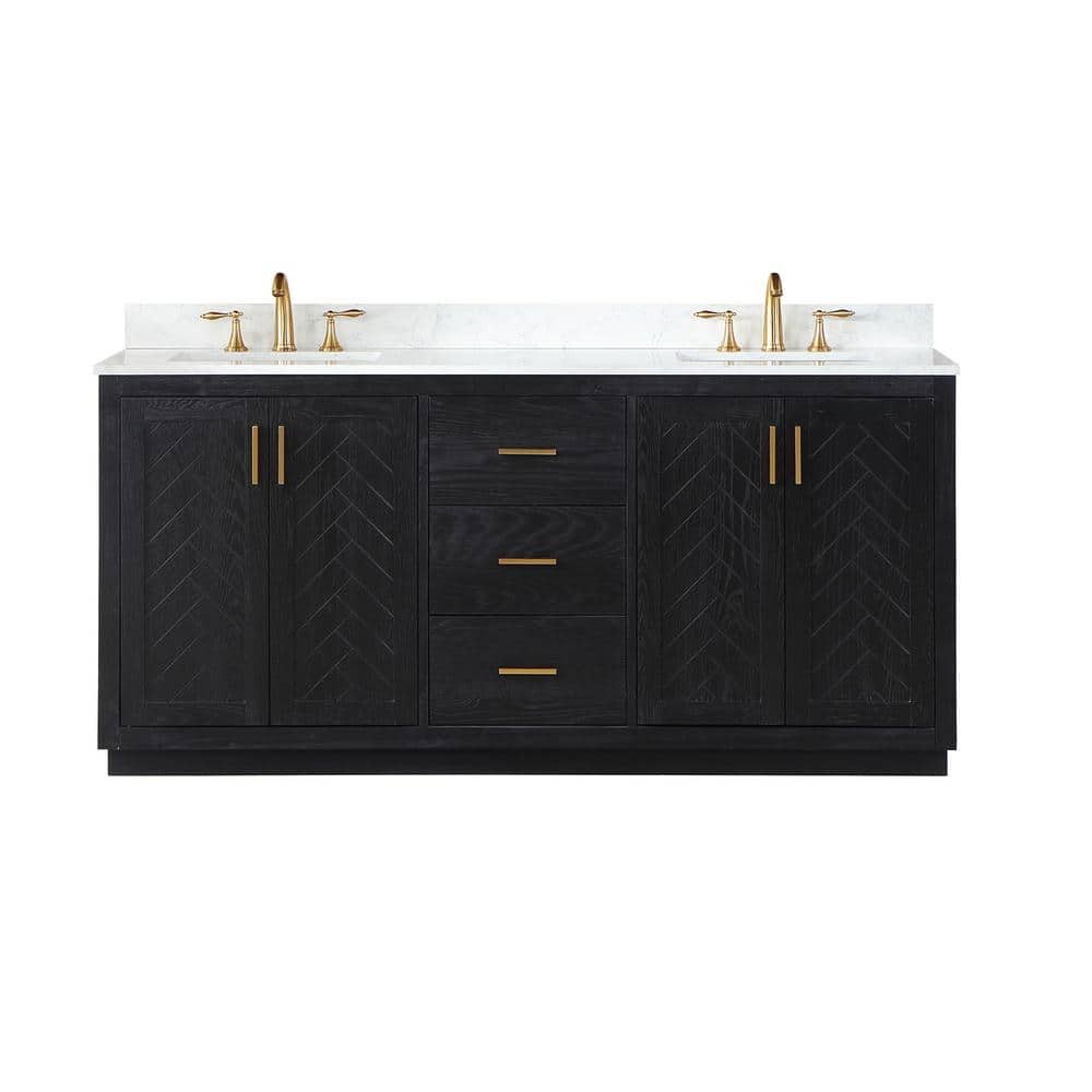 Gazsi 72" Black Oak Double Bathroom Vanity with Composite Stone Countertop