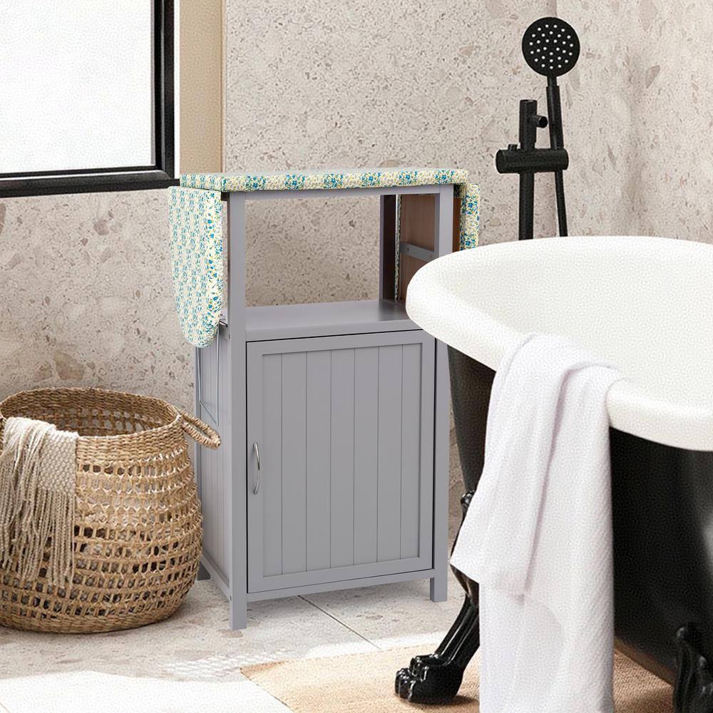 Gray 36.6 in. H Deluxe Wood Ironing Board with Storage Cabinet for Small Sp