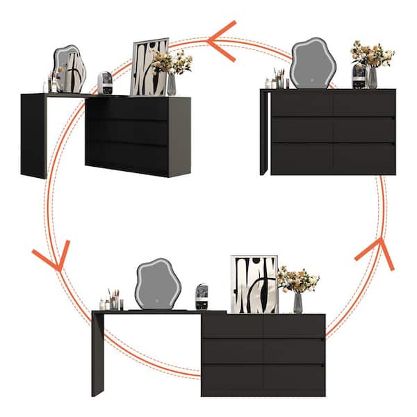 FUFU&GAGA 6-Drawer L-Shaped Dresser in Black with Rotatable FUFU&GAGA 6-Drawer L-Shaped Dresser in Black with Rotatable