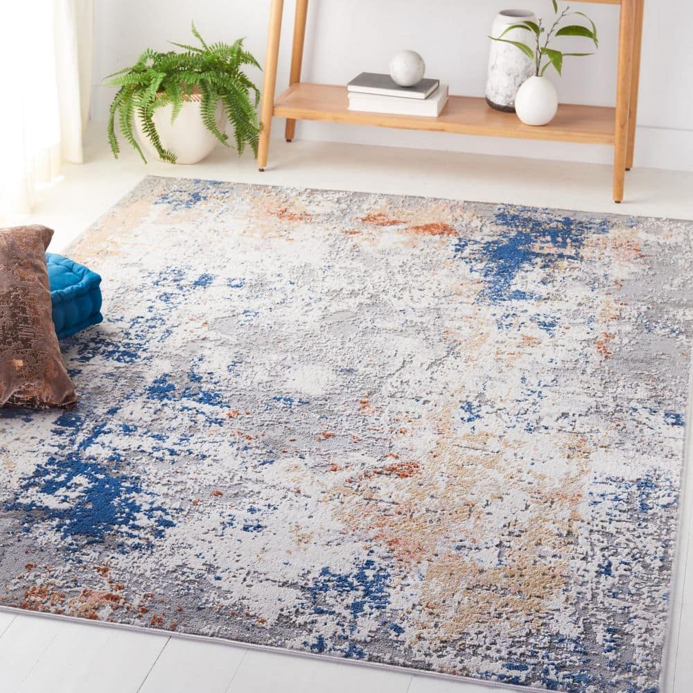 Gray and Blue 8' x 10' Tufted Wool Area Rug