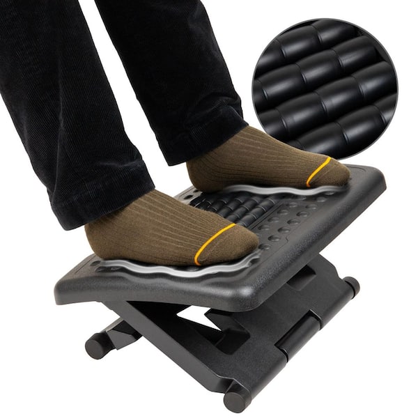 Black Ergonomic Foot Rest Height Adjustable Foot Stool Under Desk 13 in. W