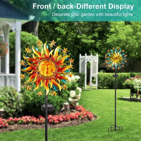 60.3 in. H Metal Solar Wind Spinner hining LED Lights for Outdoor