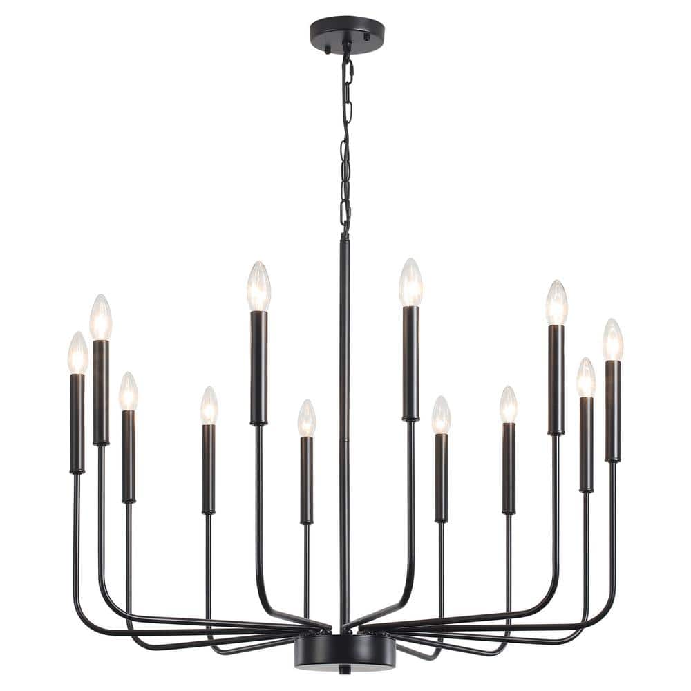 Matte Black 12-Light Candle Style Chandelier