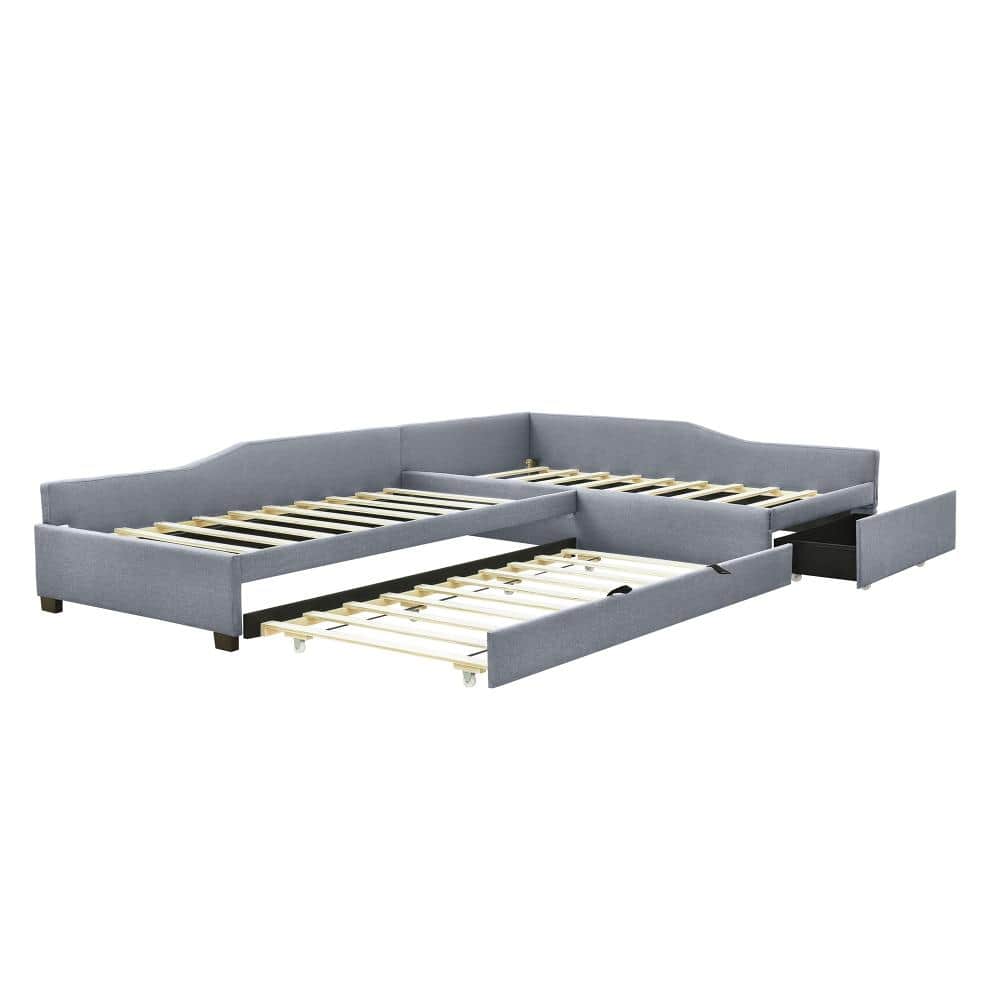 Upholstered Double Twin Size Daybed with Trundle and Drawer, Gray price history on PriceWatchPro