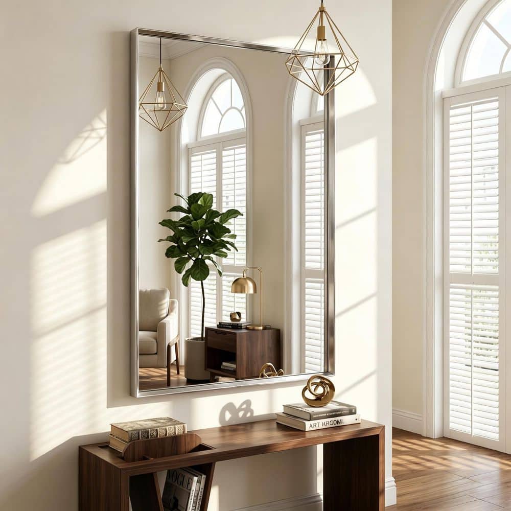 Modern Silver 30 in. W x 55 in. H Rectangle Aluminum Alloy Deep Framed Vanity Wall Mirror price history on PriceWatchPro