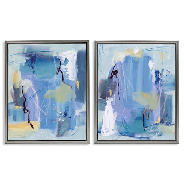 Stupell Industries Blue Abstract with Yellow by Melissa Wang 2 Pieces Gray Floater Frame Abstract Graphic Art Print 21 in. x 17 in.
