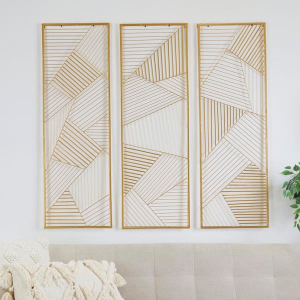 CosmoLiving by Cosmopolitan Metal Gold Geometric Wall Decor with Gold Frame (Set of 3)