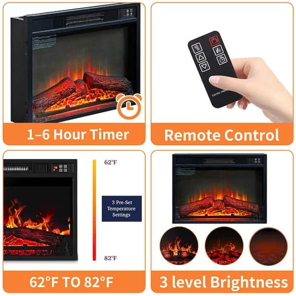 23 in. W x 17.56 in. H 300 sq. ft. 3D Infrared Electric Fireplace Insert Heater, Remote Control, Adjustable Flames