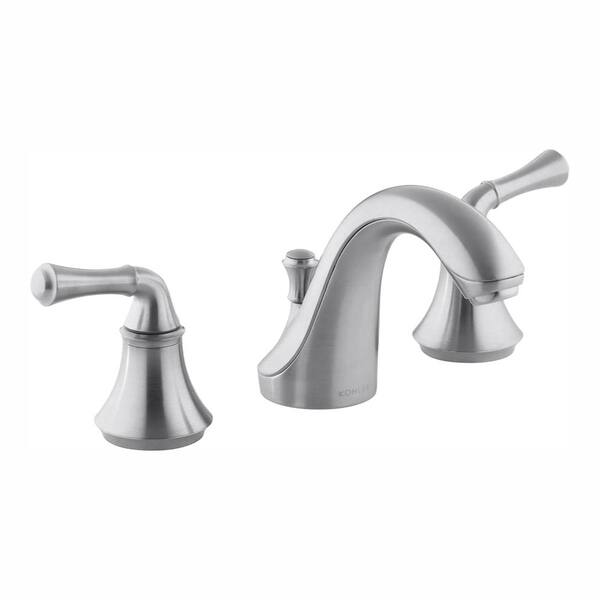 KOHLER Forte 8 in. Widespread 2-Handle Low-Arc Water-Saving Bathroom Faucet in Brushed Chrome with Traditional Lever Handles