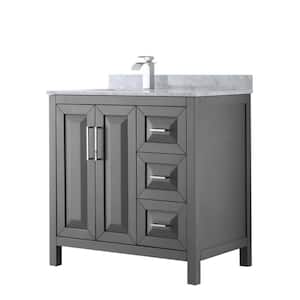 Daria 36 in. Single Bathroom Vanity in Dark Gray with Marble Vanity Top in Carrara White with White Basin