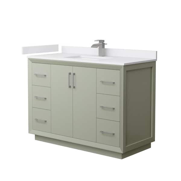 Wyndham Collection Strada 48 in. W x 22 in. D x 35 in. H Single Bath Vanity in Light Green with White Cultured Marble Top