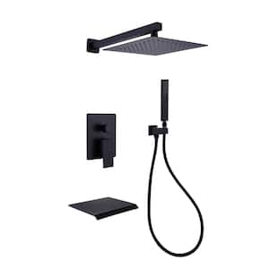 Double Handle 1-Spray Pattern with 1.8 GPM 10 in. Wall Mount Dual Shower Heads with Tub Faucet in Matte Black